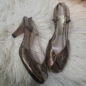 Salvatore Ferragamo women's vintage peep toe 3" metallic reptile print heel s4